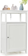 White 18 x 12 x 32 inches Bathroom Floor Cabinet with Adjustable Shelf Z89293