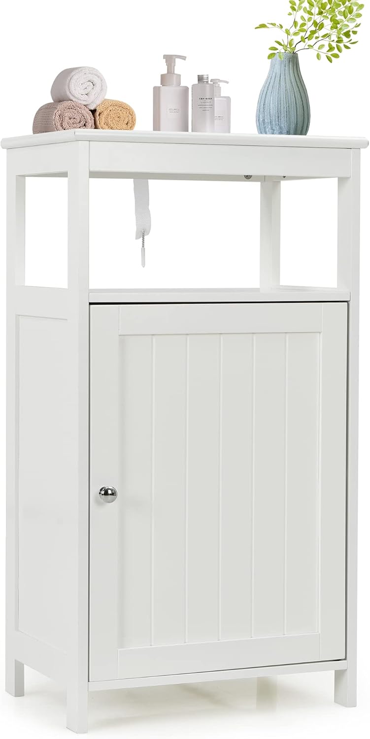 White 18 x 12 x 32 inches Bathroom Floor Cabinet with Adjustable Shelf Z89293