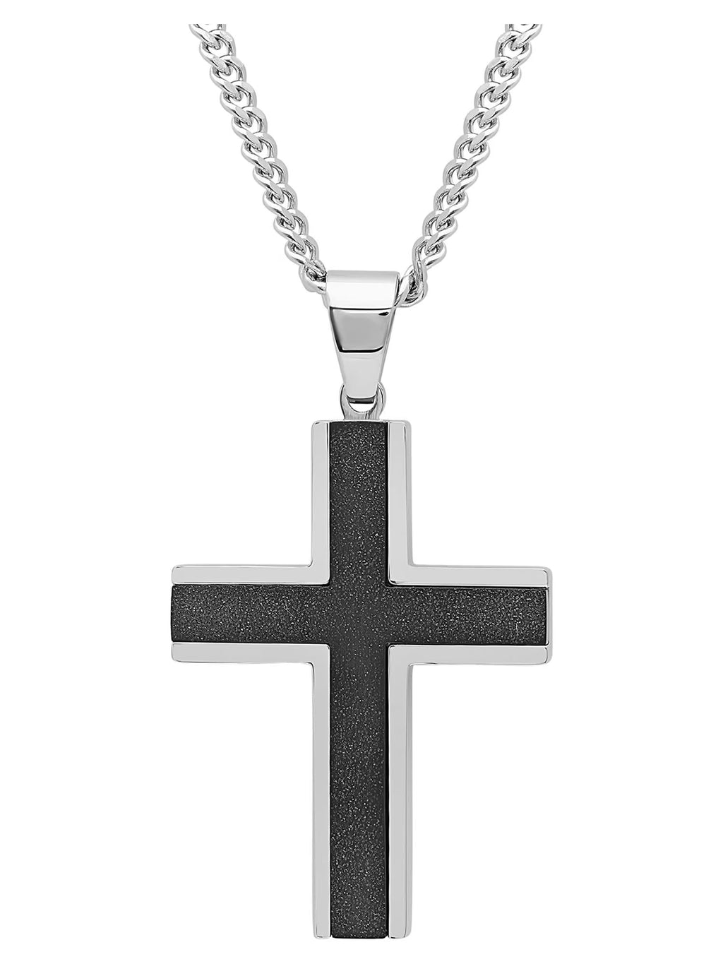 Stainless Steel Textured Cross Pendant Necklace K398