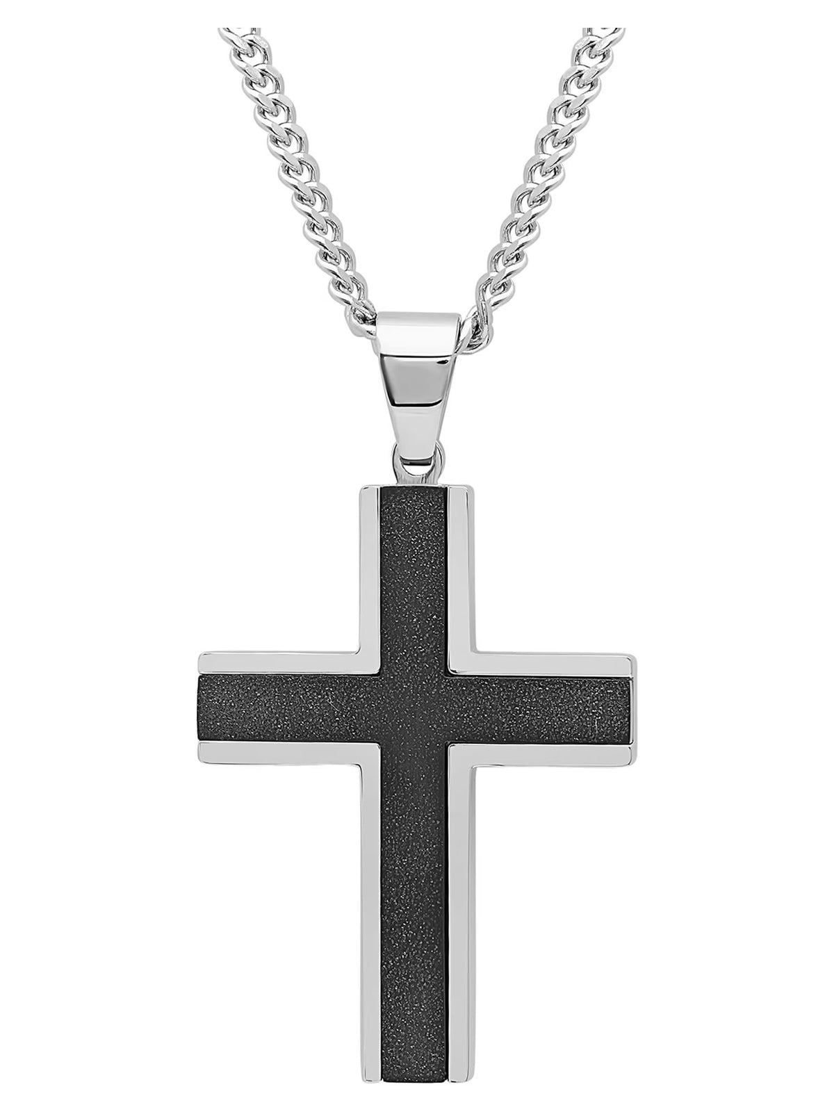 Stainless Steel Textured Cross Pendant Necklace K398