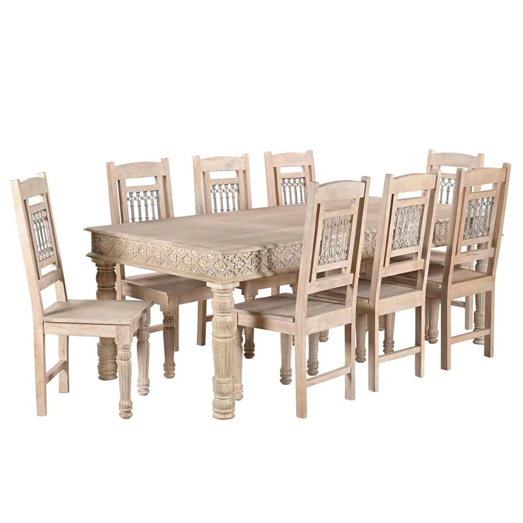84" Carved Solid Wood Dining Table in White K743