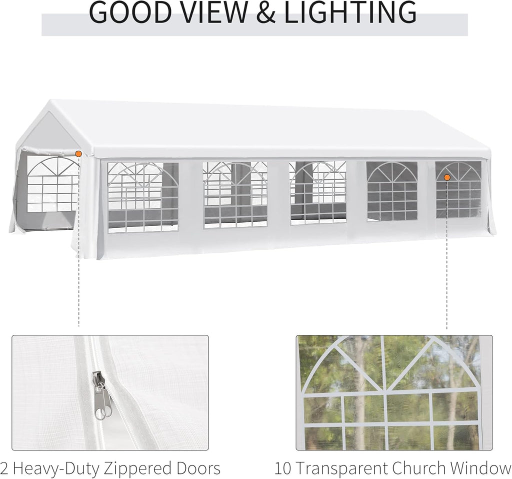 White Heavy Duty Carport Canopy with Removable Sidewalls and Windows C854