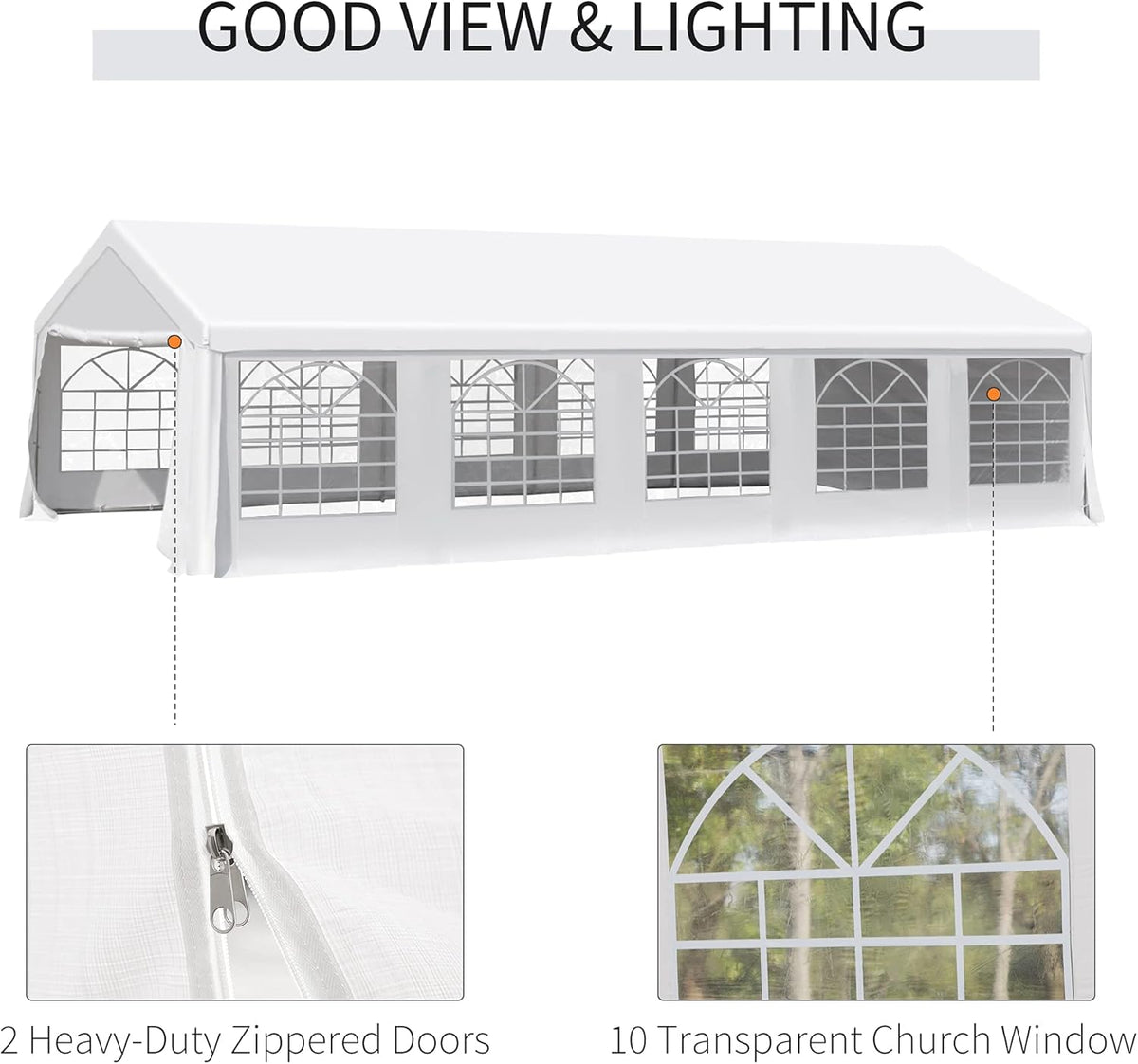 White Heavy Duty Carport Canopy with Removable Sidewalls and Windows C854