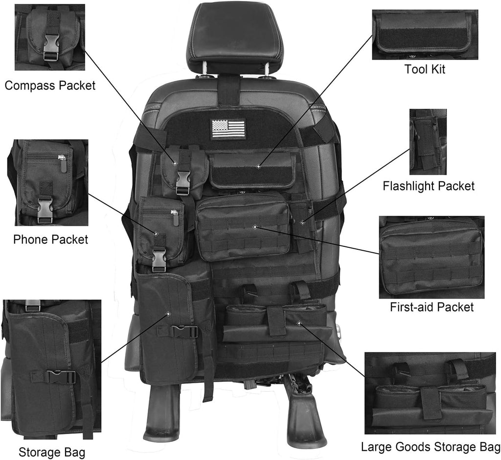 Tactical Seat Organizer with Storage Bag Multi Pocket Molle Pouch P713856