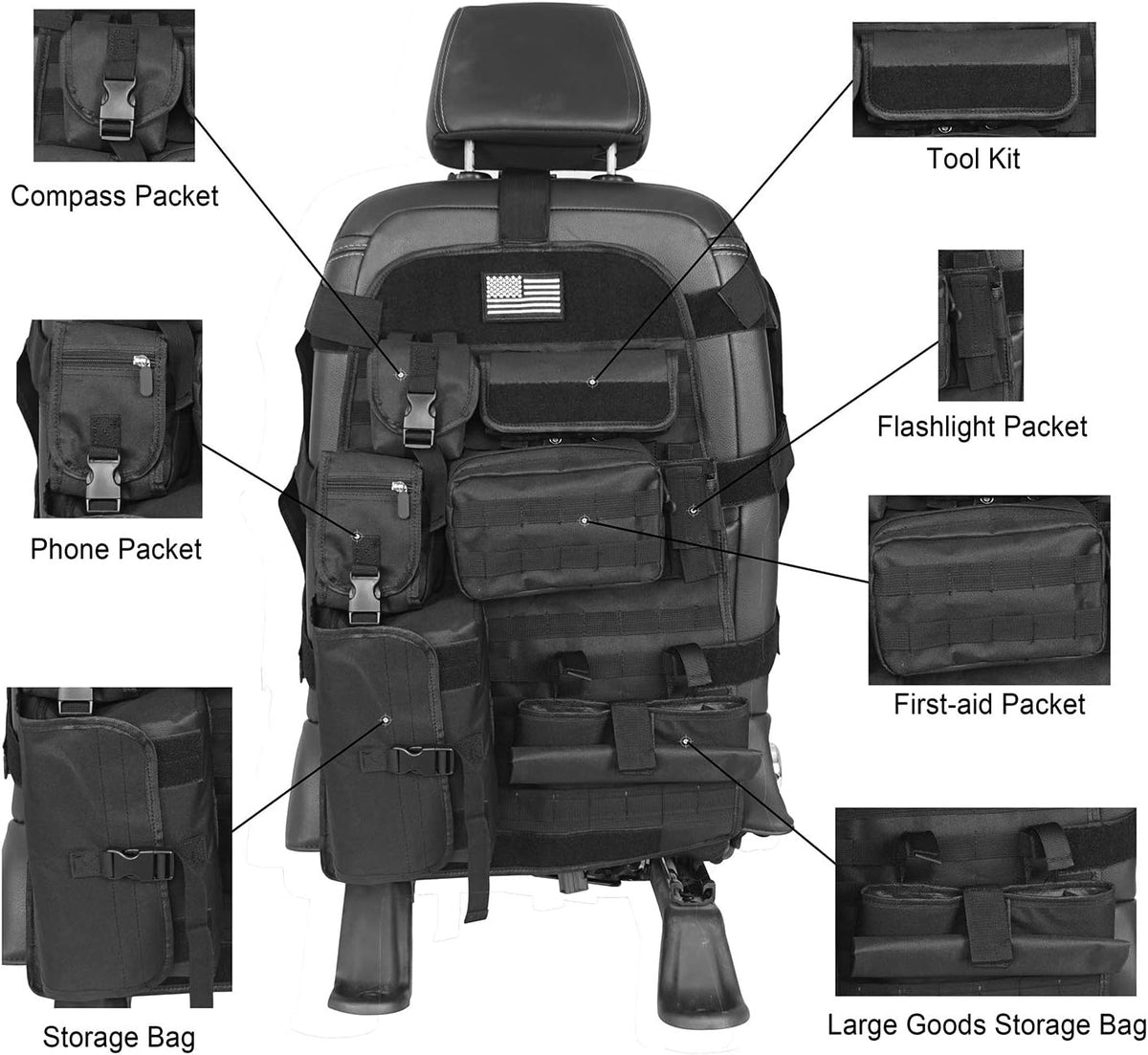 Tactical Seat Organizer with Storage Bag Multi Pocket Molle Pouch P713856