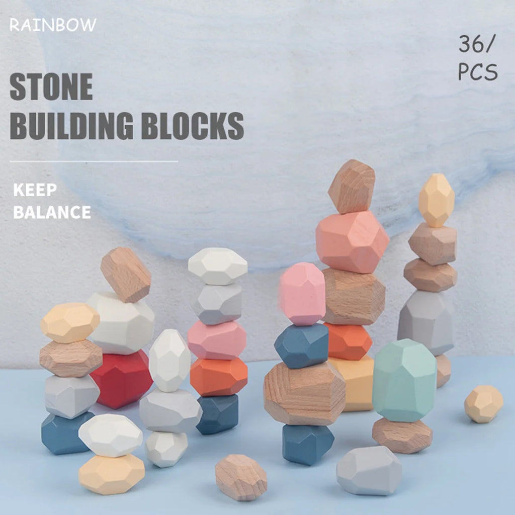 36Pcs Colorful Wooden Stacking Balancing Stone Building Blocks T6635
