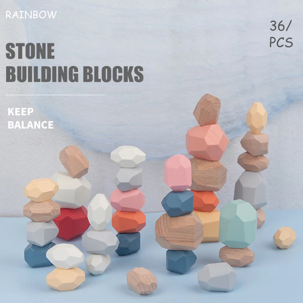 36Pcs Colorful Wooden Stacking Balancing Stone Building Blocks T6635