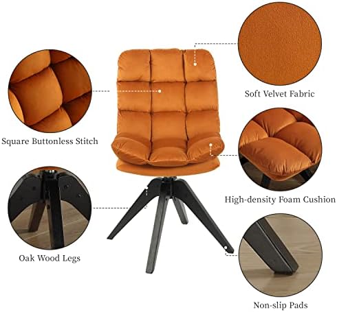 Brown Faux Leather Swivel Armless Desk Chair with Wood Legs F926