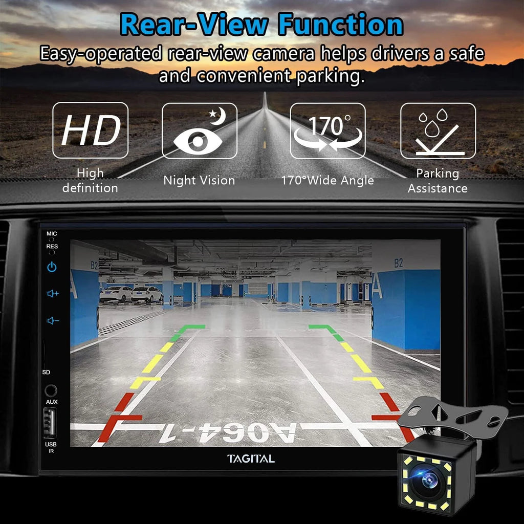 Double Din Car Stereo with 7 Inch HD Touch Screen, Bluetooth, Backup Camera O4897