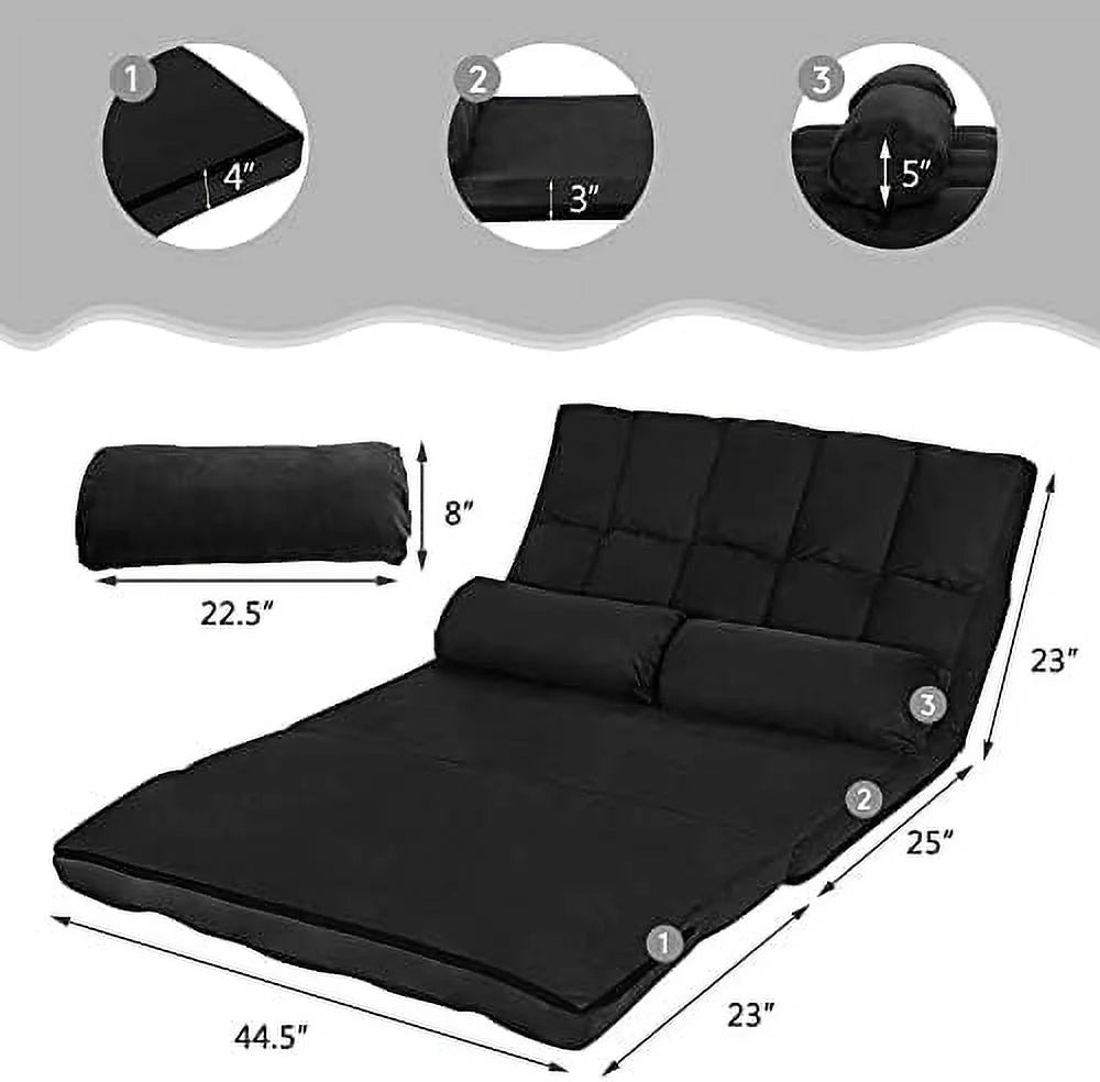 Foldable Floor Sofa with 2 Pillows & Suede Cloth Cover J51916