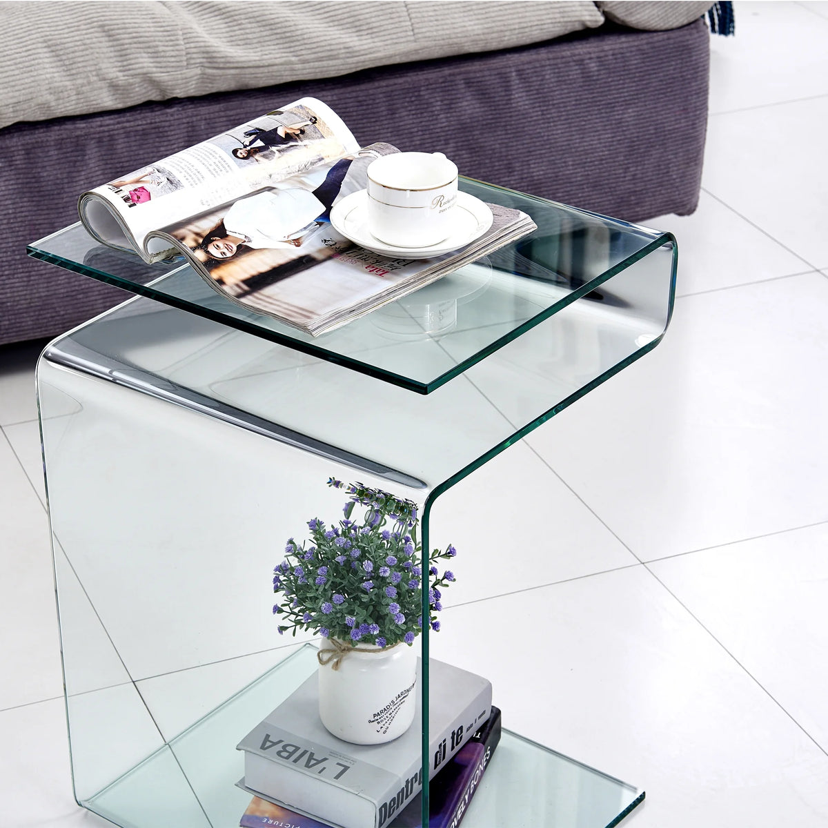 Clear Glass S-Shape End Table U15812
