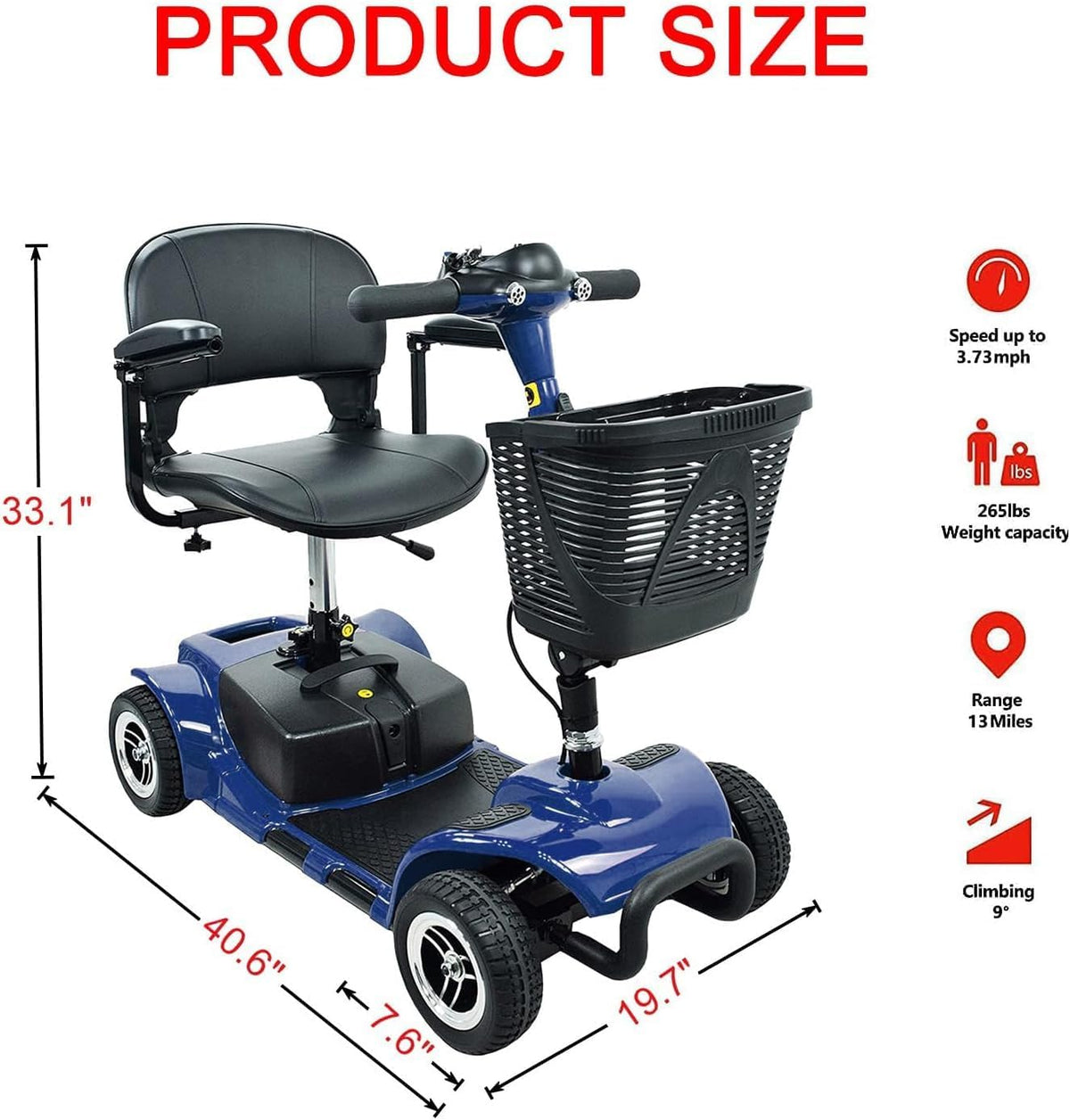 Blue Collapsible 4 Wheel Mobility Scooter P67114