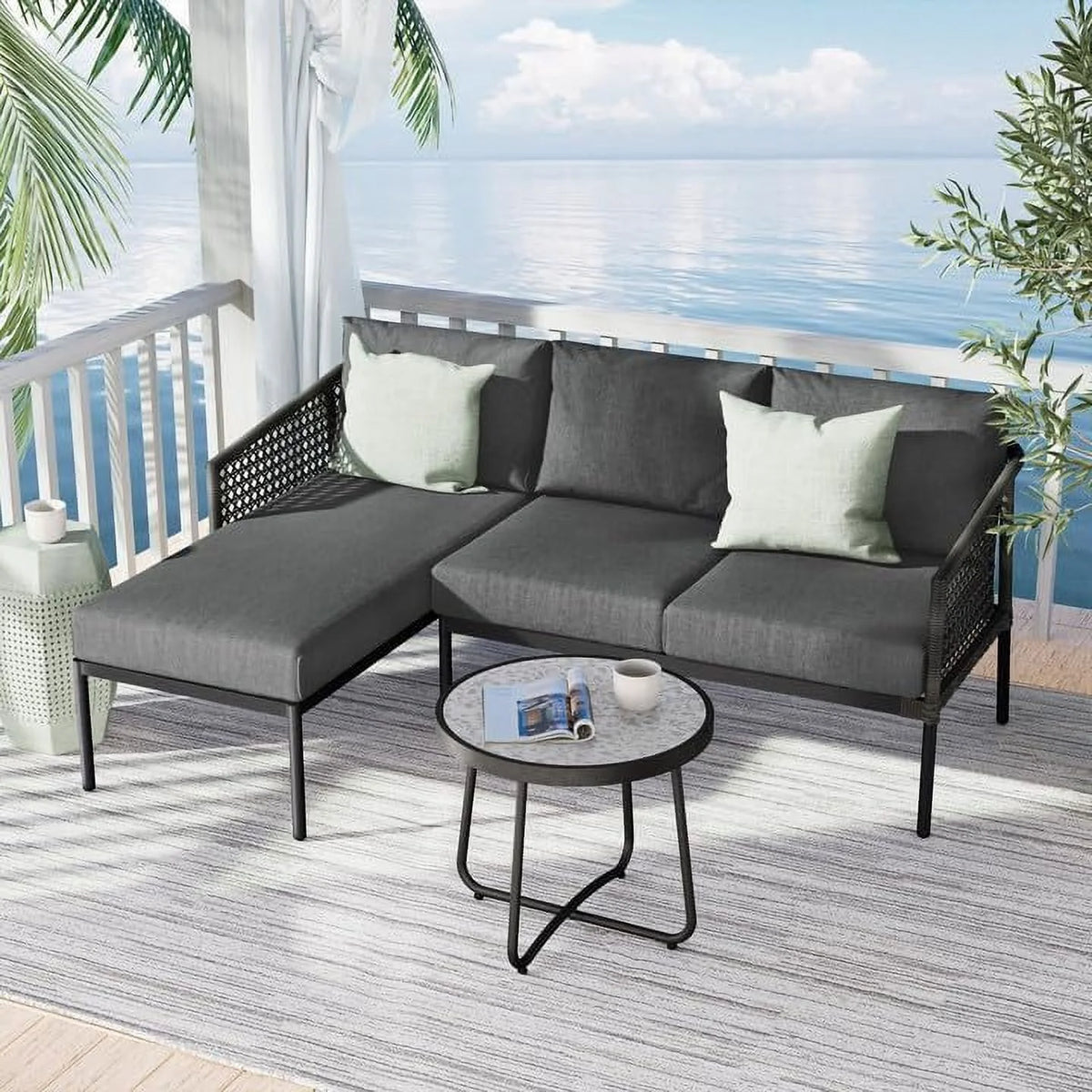 3-Piece All-Weather Wicker Sectional Sofa Set with Cushions L5684