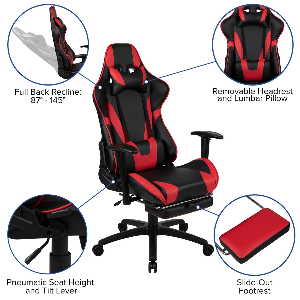 Black Red Gaming Desk with Cup Headset Holder Mouse Pad T762330
