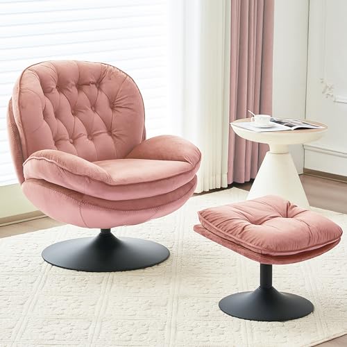 Olive Green Velvet Swivel Accent Chair with Ottoman E26612
