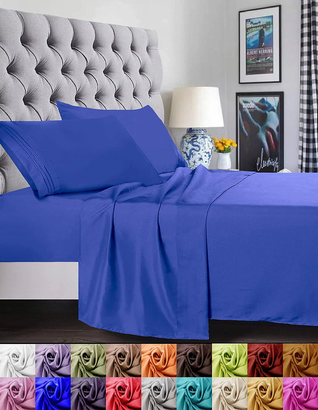 Full Royal Blue 4-Piece Bed Sheet Set Q193