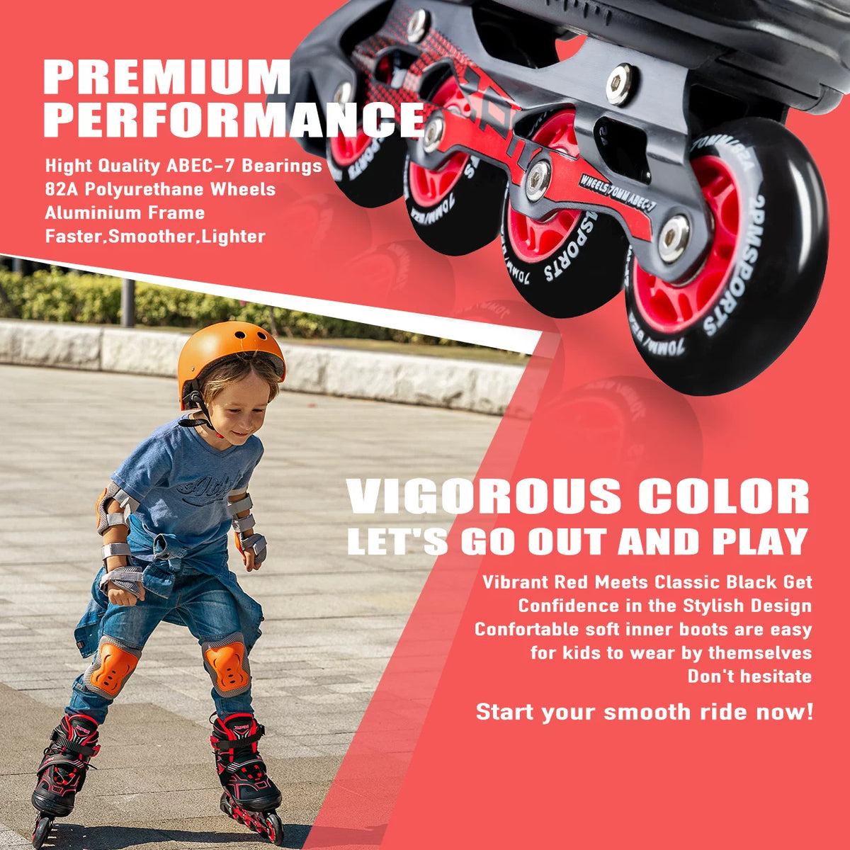 Red Black Adjustable Inline Skates E25123