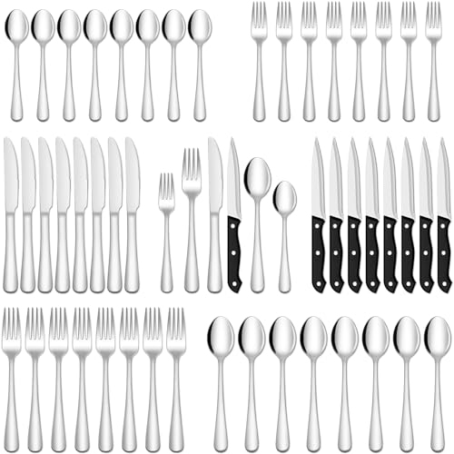 48-Piece Stainless Steel Hammered Silverware Set with Steak Knives S37758