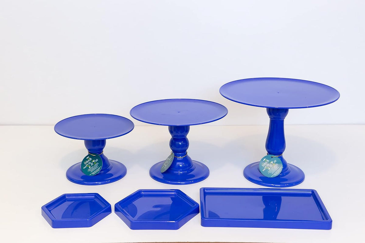 ABS Plastic Colorful Set of 3 Cake Stands 2 Hexagon Trays 1 Rectangular Tray Pink T329893