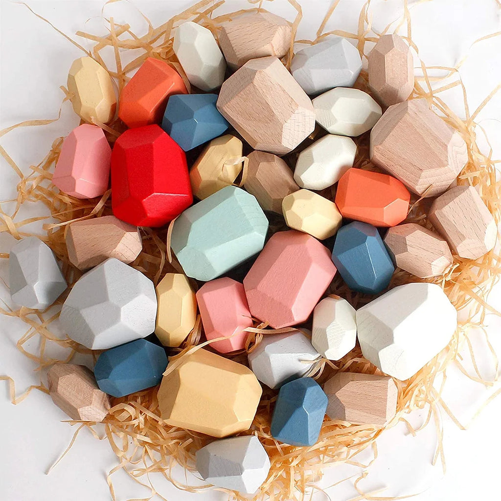 36Pcs Colorful Wooden Stacking Balancing Stone Building Blocks T6635