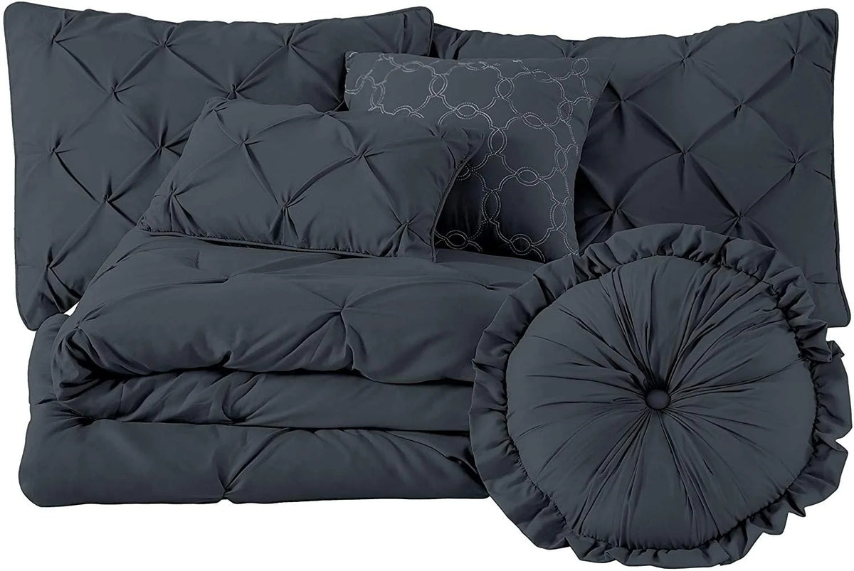 7-Piece Pintuck Comforter Set, Queen, Shadow Gray S27397