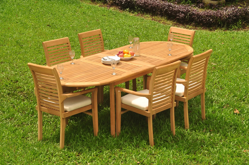 Grade-A Teak 7 Pc Dining Set with 6 Stacking Arm Chairs W605441