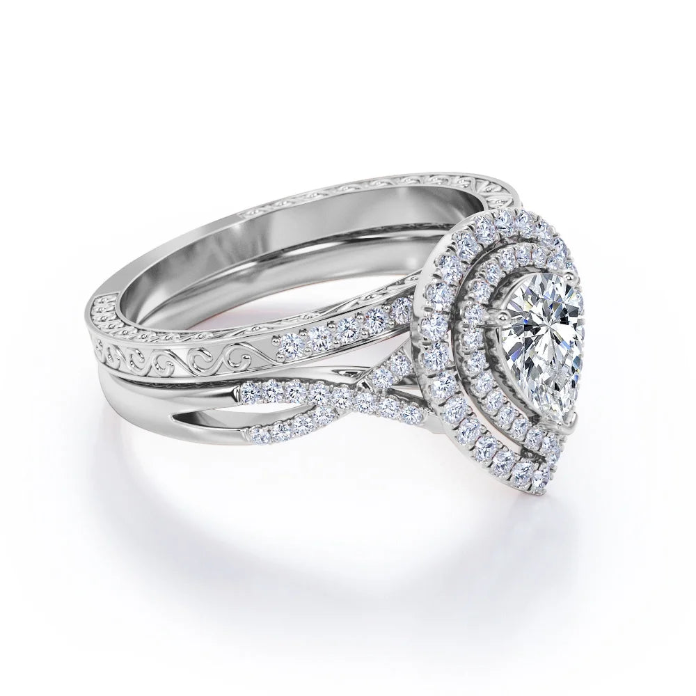 1.75 Carat Almond Shape Moissanite Crossover Wedding Set S92549