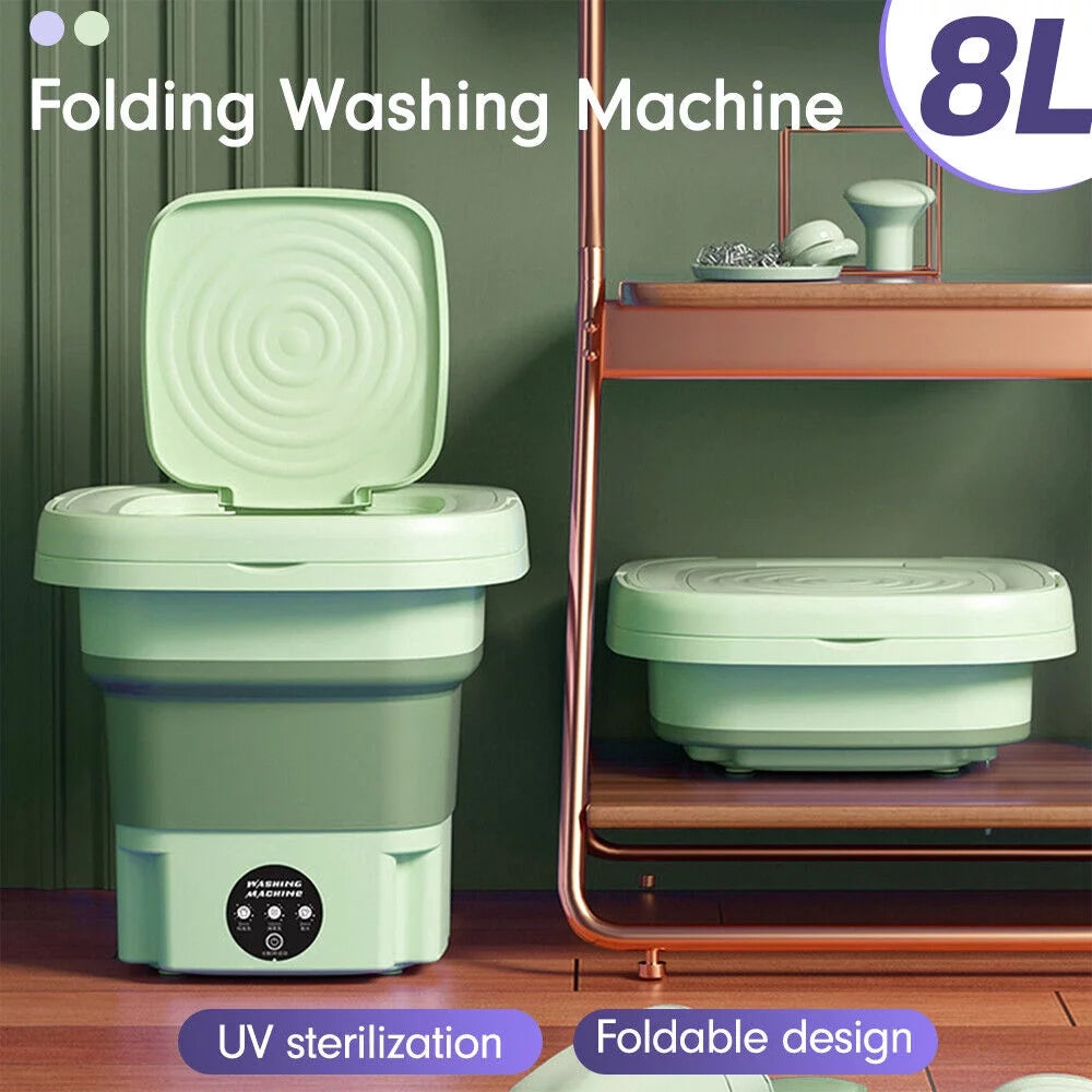Mini Folding Washing Machine with Dryer Bucket 8L Green L24950