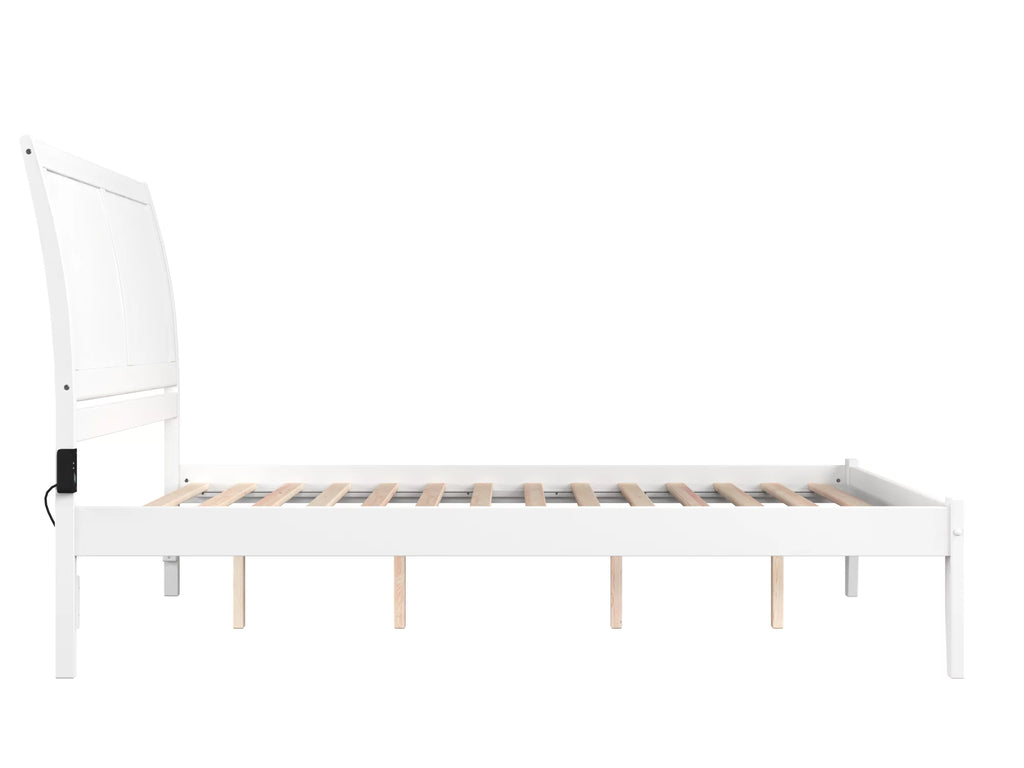 Queen Wood Platform Bed Frame with Sleigh Headboard, White E748244