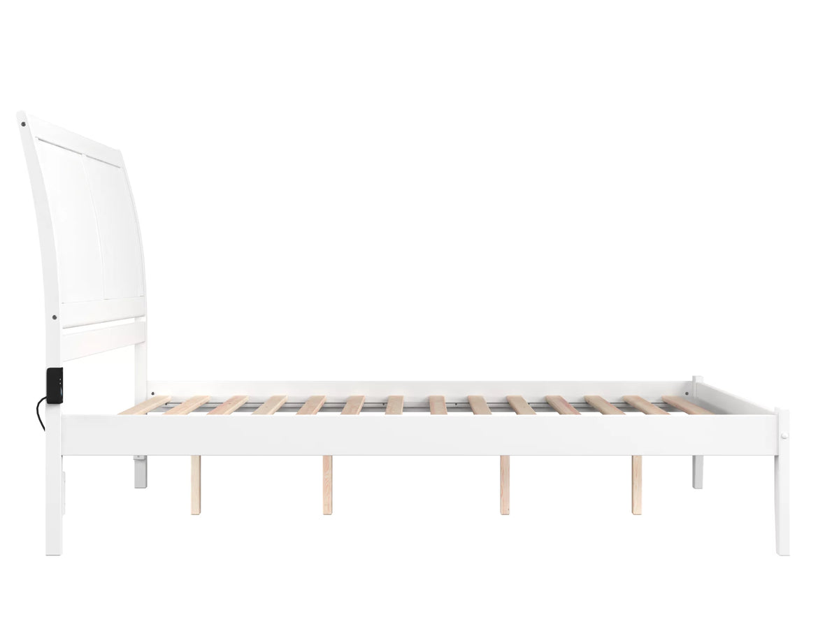Queen Wood Platform Bed Frame with Sleigh Headboard, White E748244