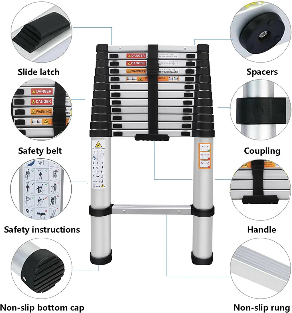 Telescoping Ladder 16FT Aluminum Folding Ladder 330lb Capacity Q49878