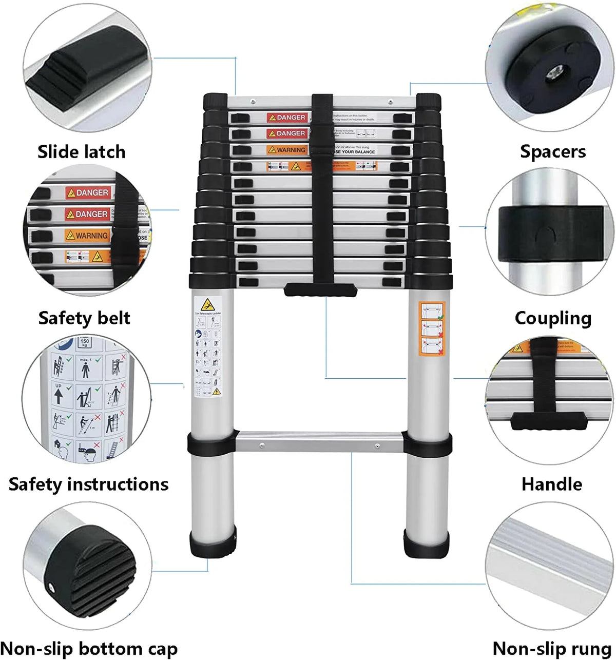 Telescoping Ladder 16FT Aluminum Folding Ladder 330lb Capacity Q49878