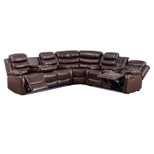 White PU Leather L-Shaped 9 Seater Reclining Sectional Sofa with LED Light T825683