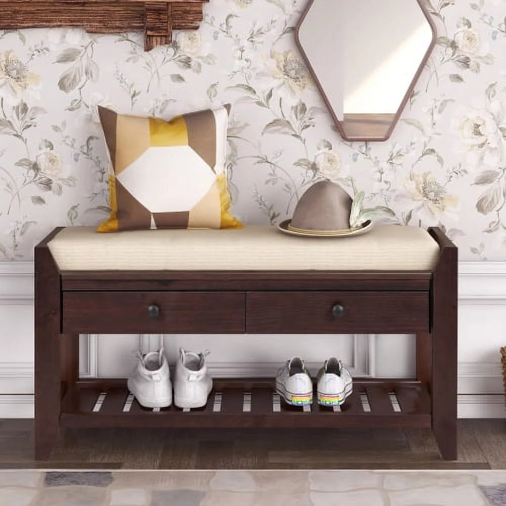 Espresso Shoe Rack with Cushioned Seat and Drawers D933