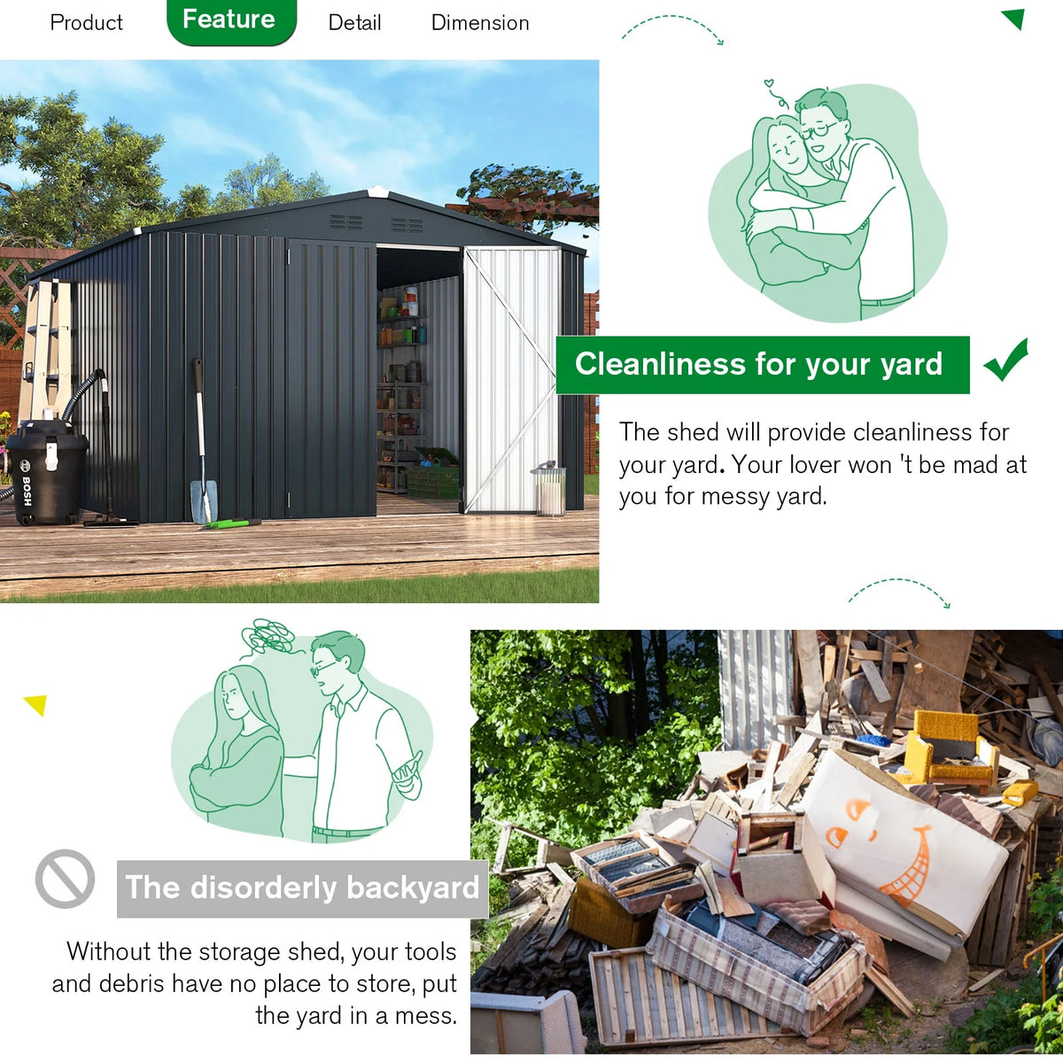 10' x 12' Gray Metal Storage Shed T90809