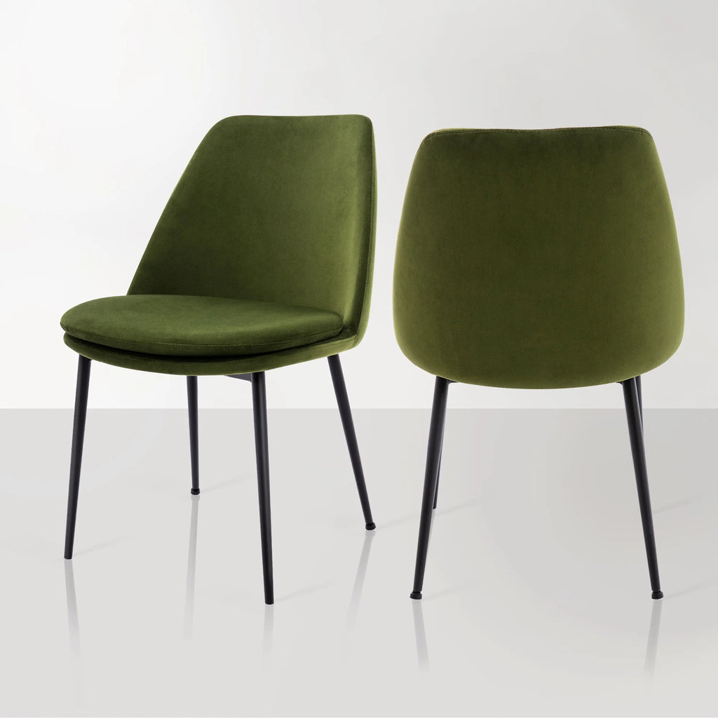 Velvet Upholstered Dining Chair Set of 2 with Black Metal Legs D179