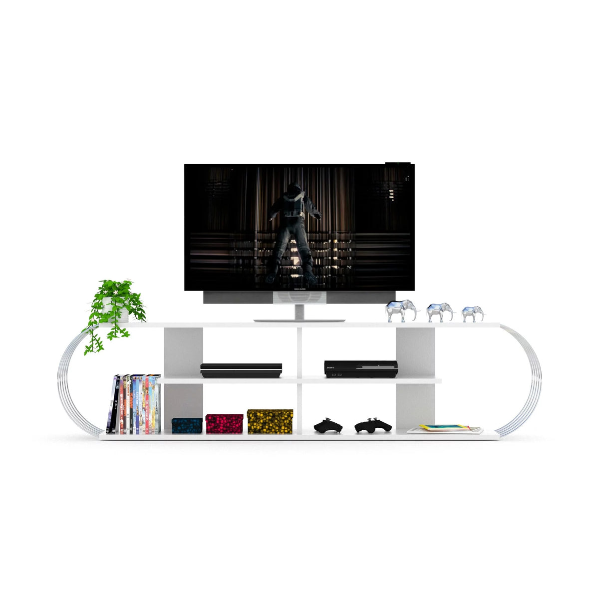 White-Blue Wood Finish TV Unit N473771