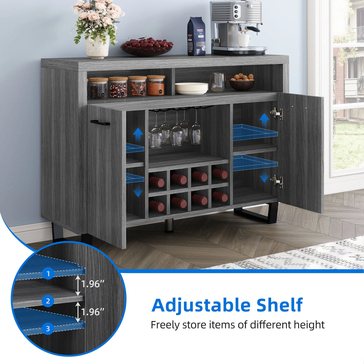 Dark Rustic Oak Sideboard Buffet Cabinet with Storage R226
