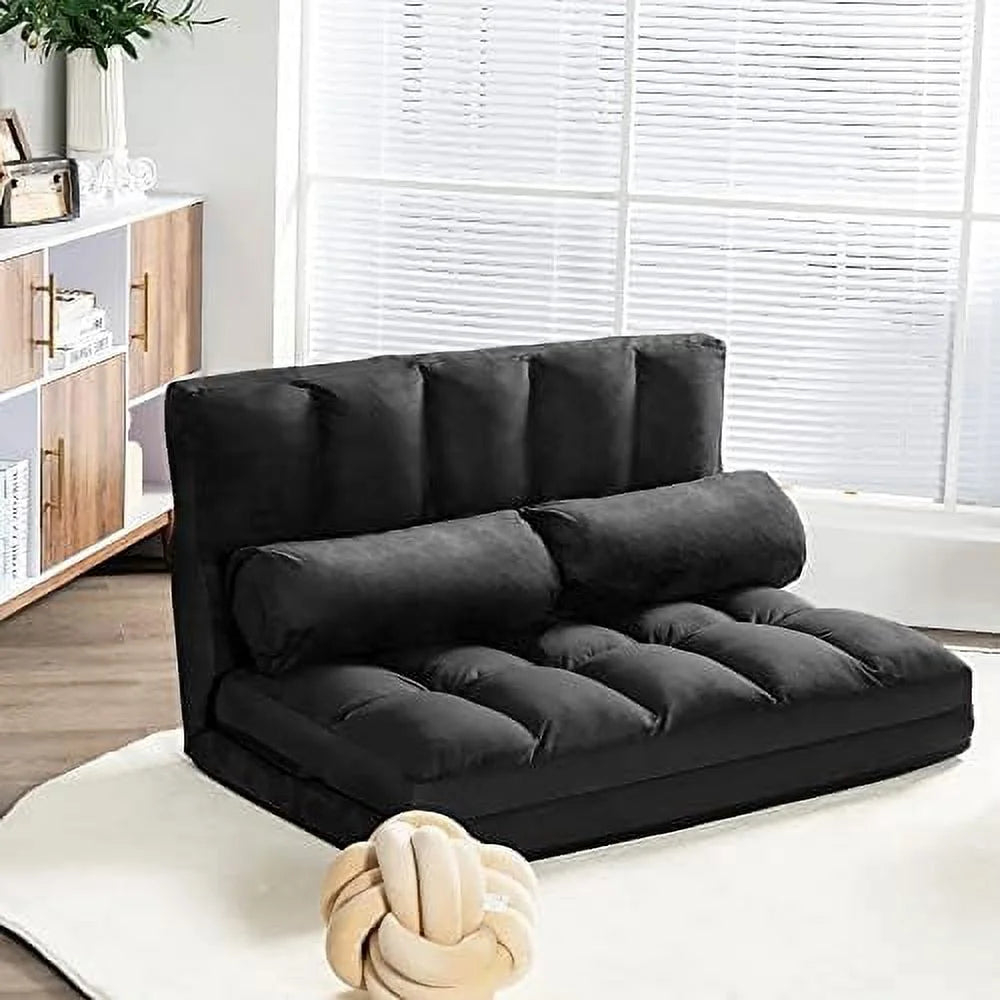 Foldable Floor Sofa with 2 Pillows & Suede Cloth Cover J51916