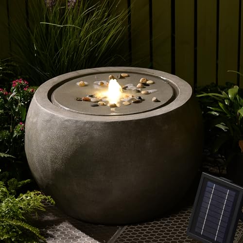 Large Round Bubbler Water Fountain with Lights & Pump Gray I475