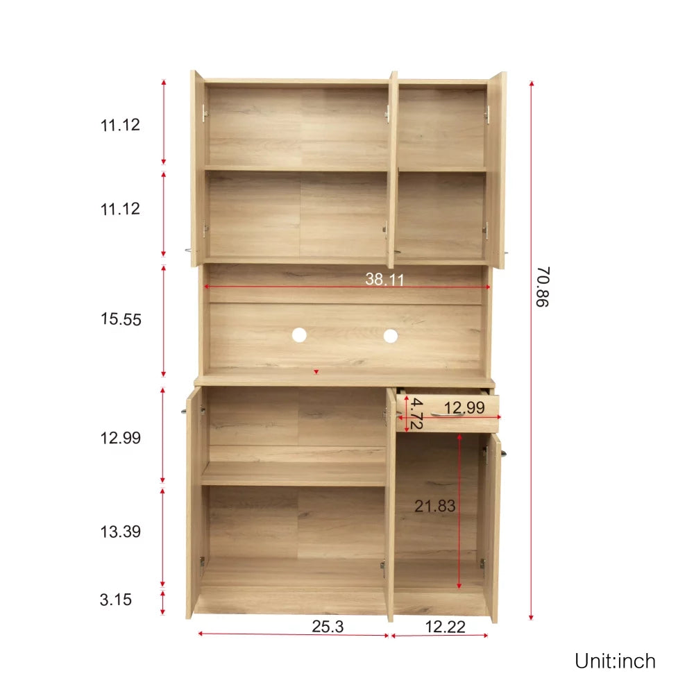 70.87" Tall Wardrobe & Kitchen Cabinet with 6 Doors 1 Drawer Rustic Oak U323
