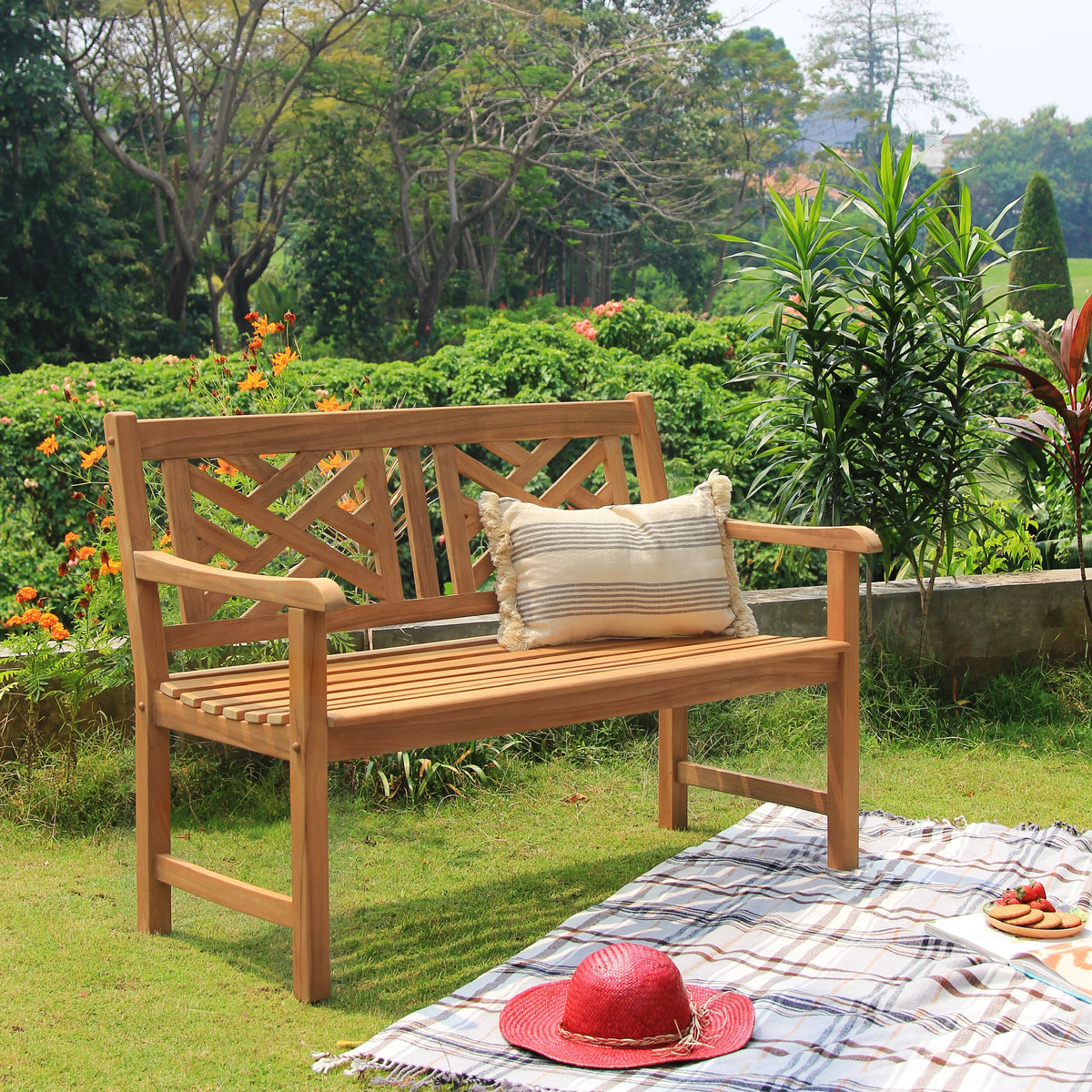 Natural Teak Wood Patio Bench F64902