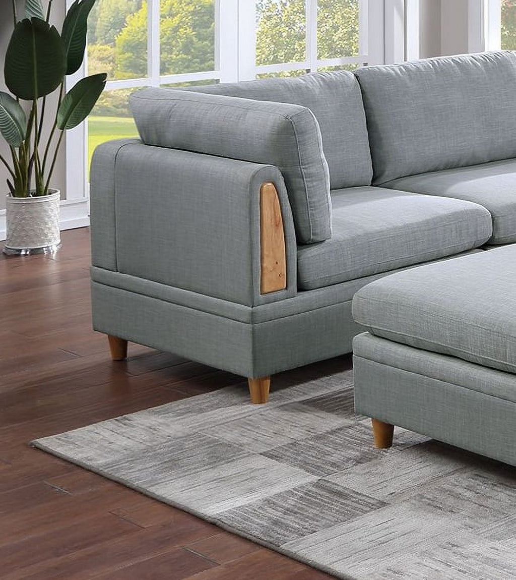 Light Grey 8pc Sectional Sofa Set with Wedges, Armless Chairs and Ottomans E7053