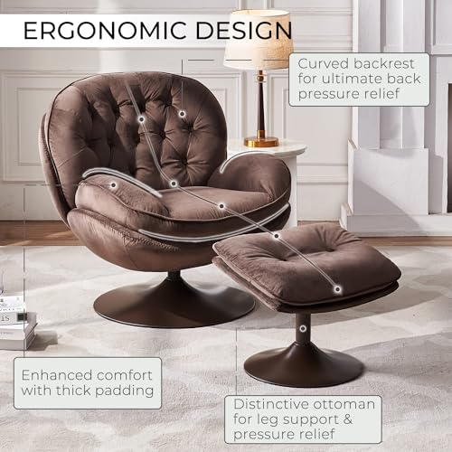 Olive Green Velvet Swivel Accent Chair with Ottoman E26612