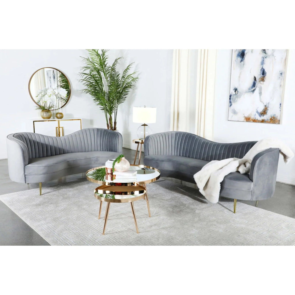 2-piece Upholstered Living Room Set Grey and Gold Q165428