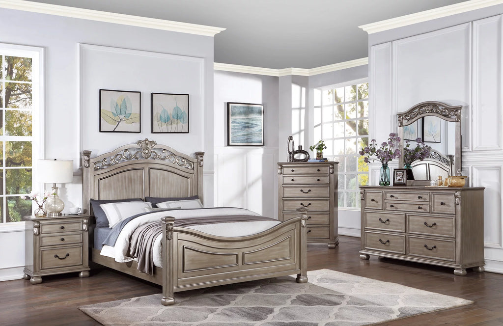 Eastern King Bed 2x Nightstands Grey Wood 3pc Set B81602
