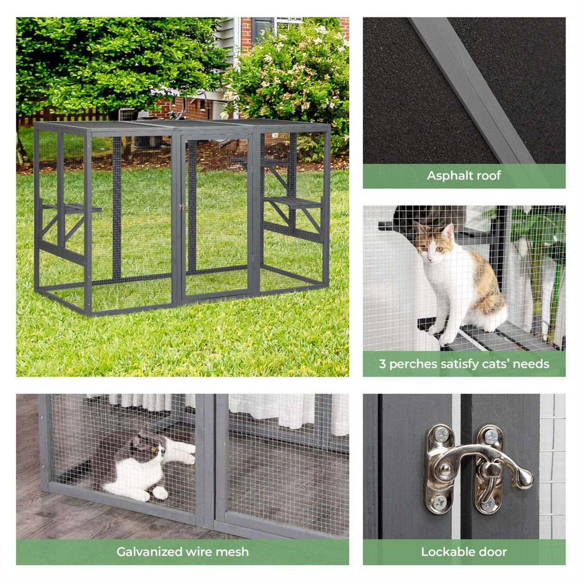 Wooden Outdoor Cat Enclosure Run Playpen Catio L67745