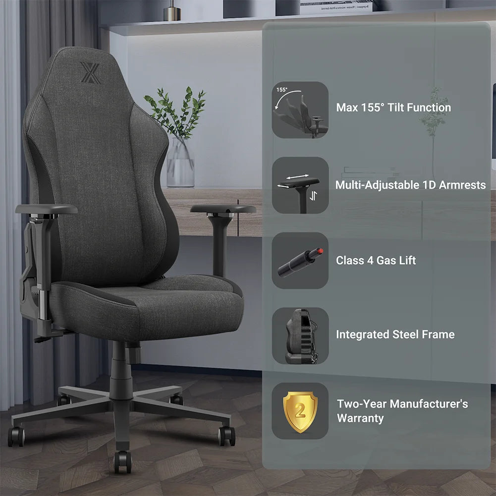 Black Fabric Ergonomic Gaming Chair with Lumbar Support W8235