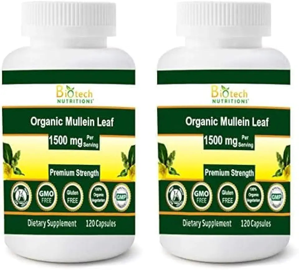 Organic Mullein Leaf 1500 mg 120 Vegetable Capsules Pack of 2 T730281