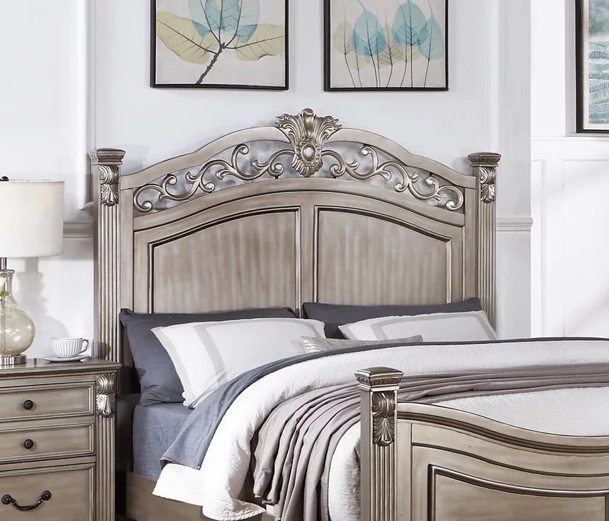 Eastern King Bed 2x Nightstands Grey Wood 3pc Set B81602